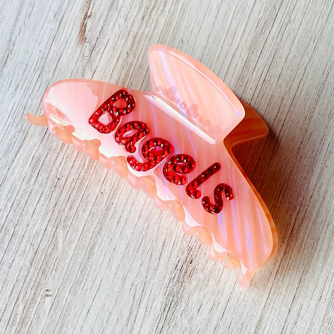 Hair Claw Clip - Resin Pink Claw Clip with Rhinestone “Bagels” - Little Somethings NYC