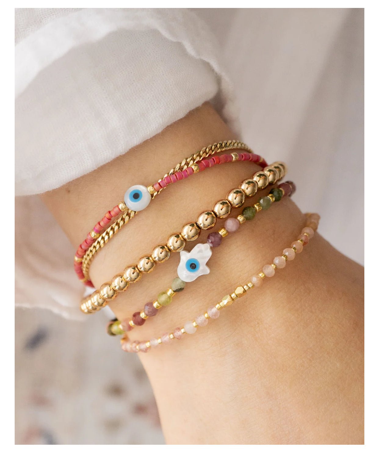 Hamsa Gemstone Stacking Bracelet - Little Somethings NYC