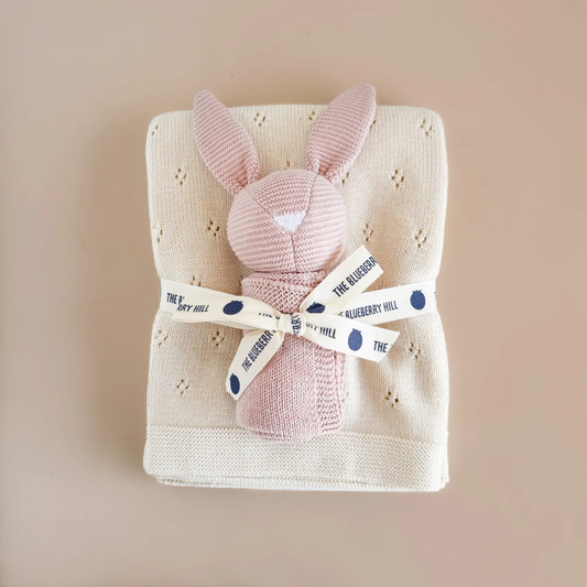 Pique Blanket & Blush Bunny Lovey Gift Set | Organic Cotton