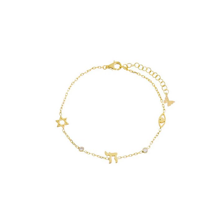 Jewish Star Chai Diamond Bezel Charm Bracelet - Little Somethings NYC