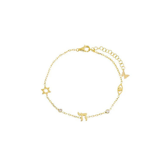 Jewish Star Chai Diamond Bezel Charm Bracelet - Little Somethings NYC