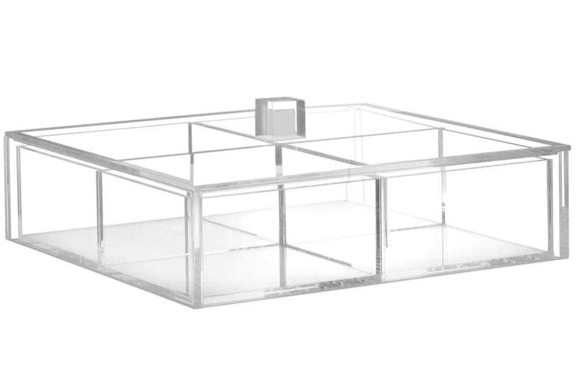 Lucite 4 Square Sectional Serving Dish With Kosher Candy - Little Somethings NYC