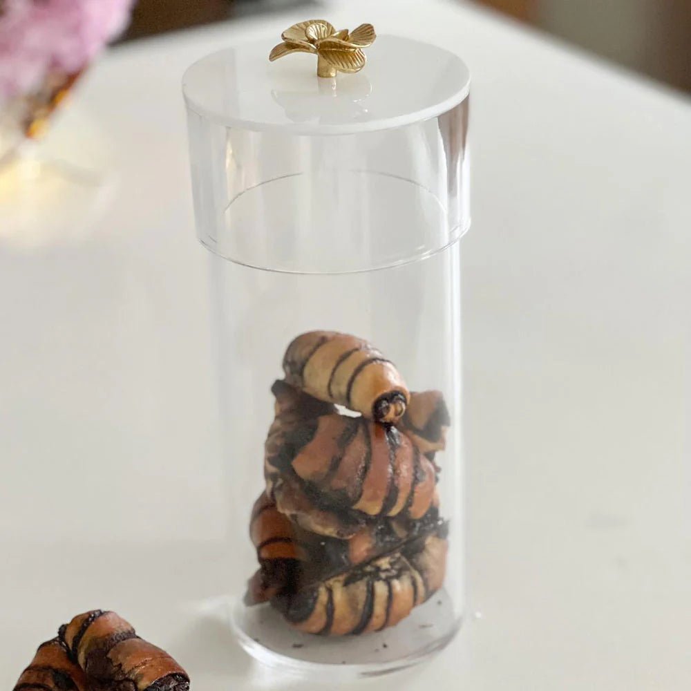 Lucite Cookie Jar with Gold Flower Handle - Little Somethings NYC