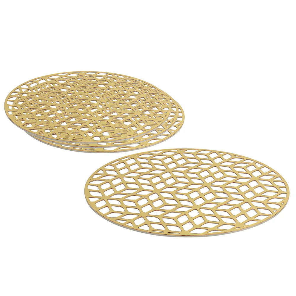 Lucite & Gold Laser Cut Honeycomb Design Round Charger - Set of 4 - Little Somethings NYC